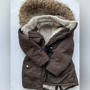 Next Direct Brown Kids Jacket with Faux Fur Hood